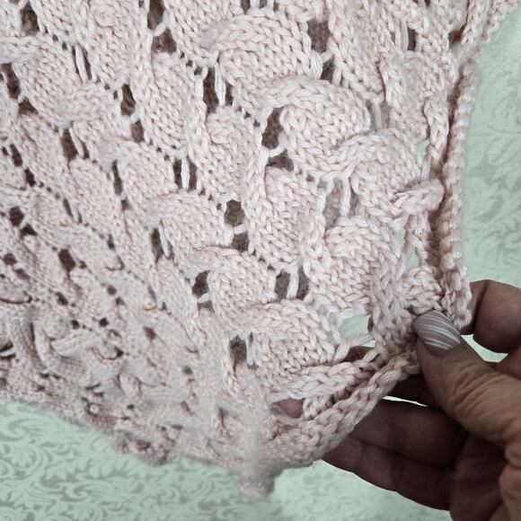 Boston Proper Wool Blend Poncho sz M/L Pink Open Knit Chunky Pastel - Picture 7 of 14